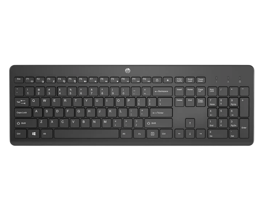 Wireless Keyboard HP 230, Full size; 3-zone layout, Sleek and quiet, Tilt adjustable, 2.4G Hz; 2 x AAA; EN/RU, Black