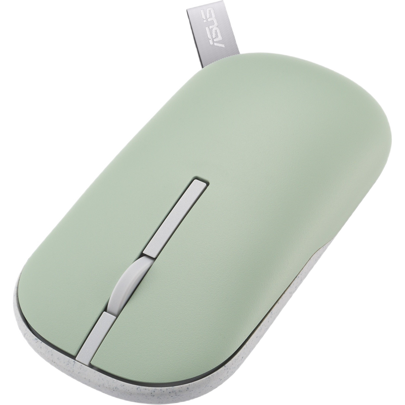 Wireless Mouse Asus MD100, 800-1600 dpi, 3 buttons, Ambidextrous, 56g, Silent, 1xAA, 2.4Ghz+BT, Green