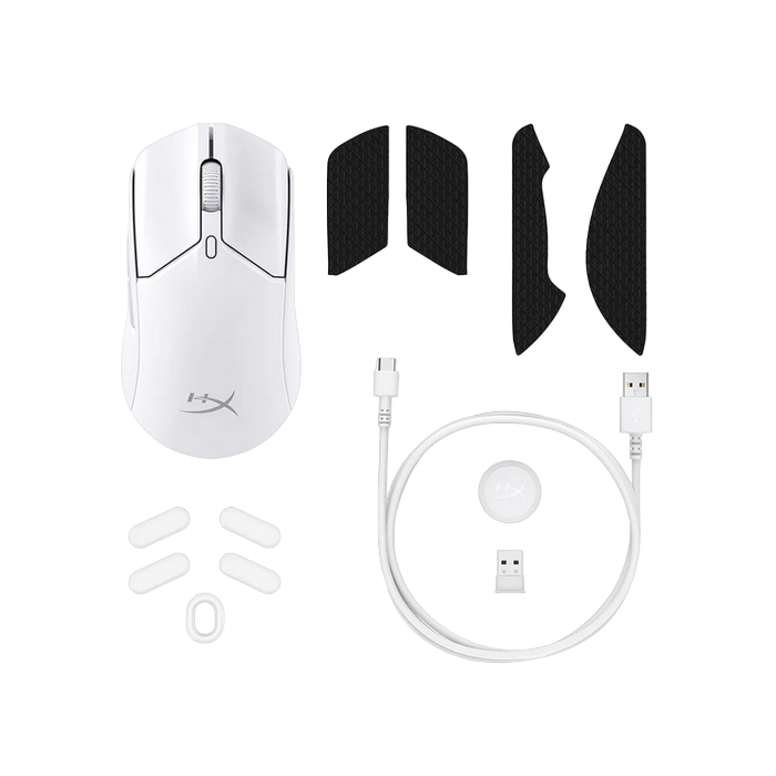 Gaming Wireless Mouse HyperX Pulsefire Haste 2, 26k dpi, 6 buttons, 650IPS, 50G, 61g, 100h, Ambidextrous, Onboard Memory, RGB, 1.8m, 2.4Ghz+BT, White