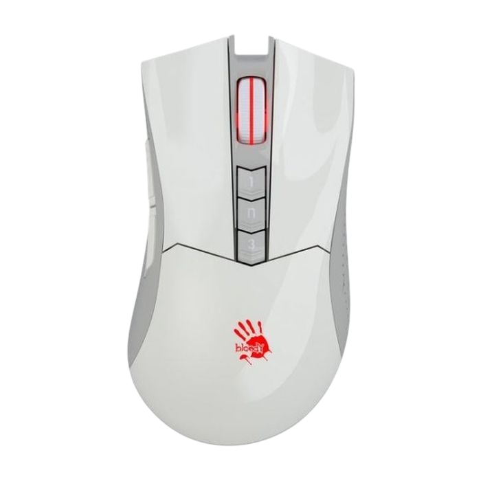 Gaming Wireless Mouse Bloody R90 Plus, 100-5000dpi, 8 buttons, 150IPS, 25G, 115g, 60h, Ergonomic, Programmable, X'Glide, 500mAh, 2.4Ghz, White