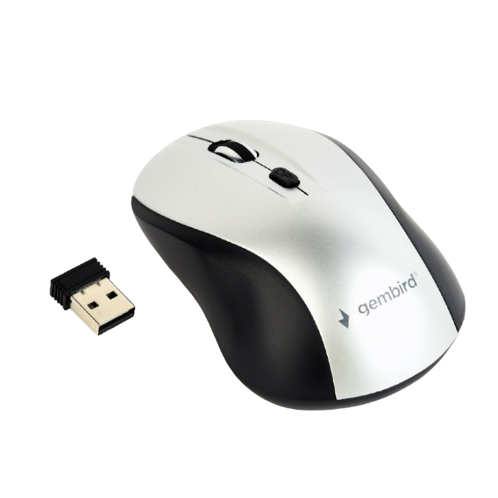 Wireless Mouse Gembird MUSW-4B-02-BS Optical 800-1600 dpi 4 buttons Ambidextrous 2xAAA, Black/Silver