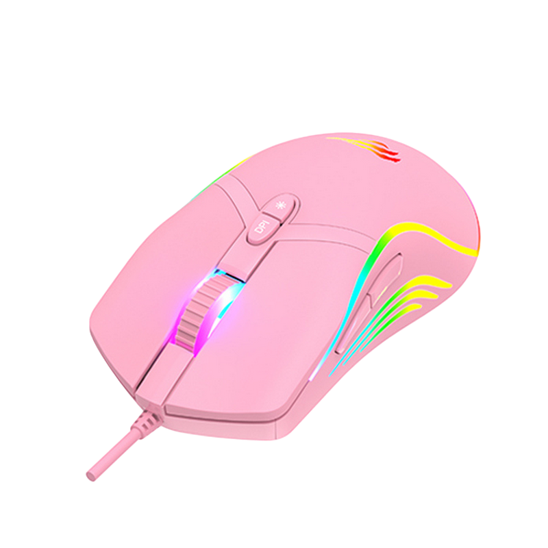 Gaming Mouse Havit MS1029, 1200-7200dpi, 6 buttons, Ambidextrous, RGB, 137g, 1.5m, USB, Pink