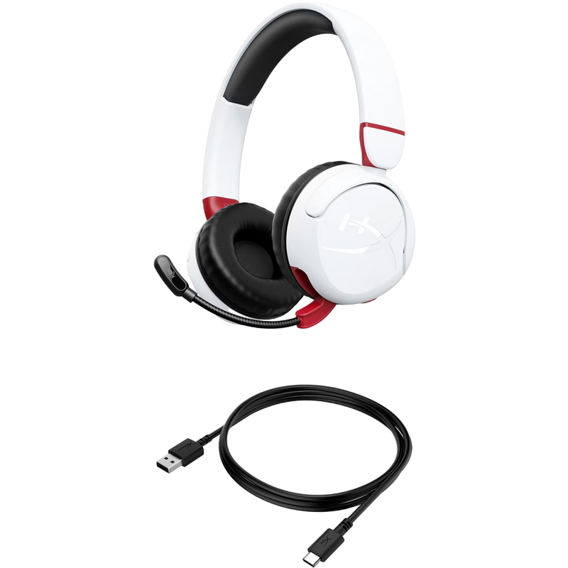 Gaming Wireless Headset HyperX Cloud Mini, 30mm driver, 20-20khz, 83db, 132g., 25h, Flip-to-mute, Rotating ear cupse, BT 5.3 + 3,5(4pin), White