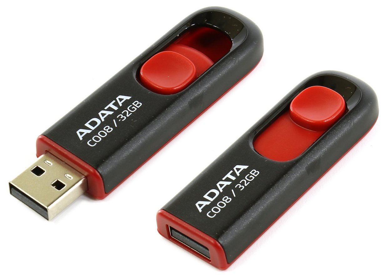 32GB USB2.0 Flash Drive ADATA "C008", Black-Red, Plastic, Slider (R/W:18/10MB/s)