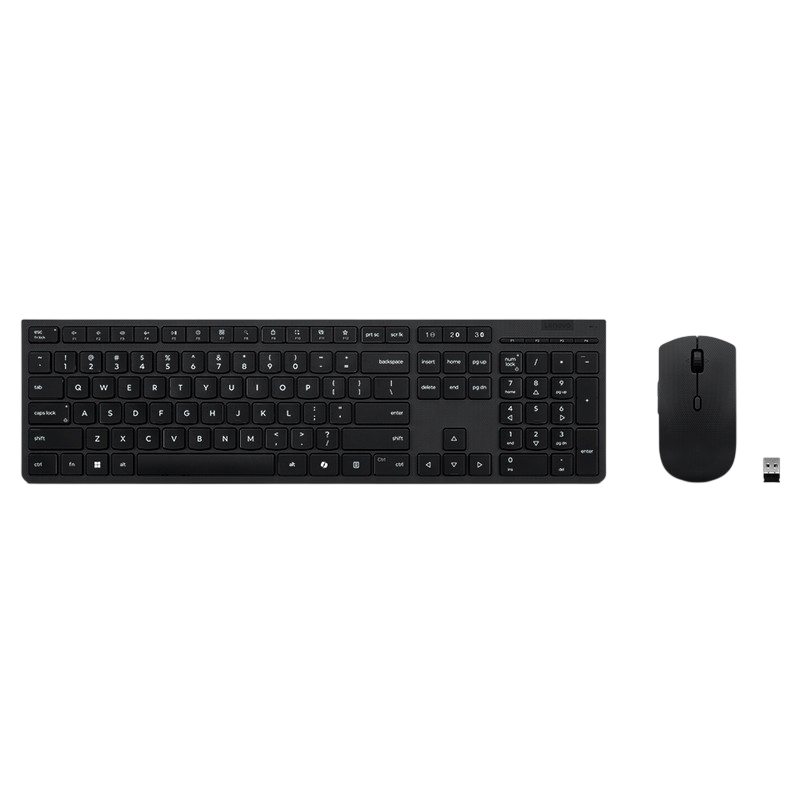 Wireless Keyboard & Mouse Lenovo Professional, Recheargable,Multi-device,3-zone, 8-button mouse, 4000dpi, Programmable Keys, BT+2.4 G, EN/RU, Black