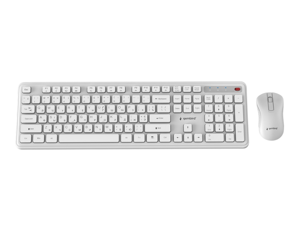 Wireless Keyboard & Mouse Gembird Slim Pro Business KBS-WPS-01-W-CYRL, Chocolate, 1200dpi, 3 buttons, Ambidextrous, 2.4Ghz, EN/RU, White